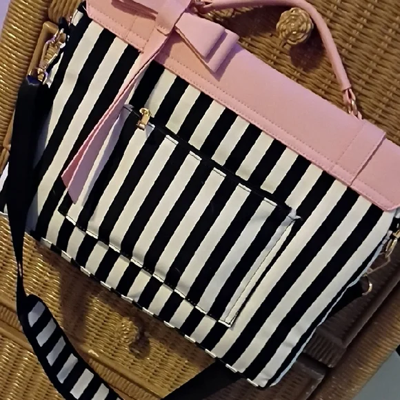 Pink and Black Striped Women's Computer Bag Case - Picture 7 of 10